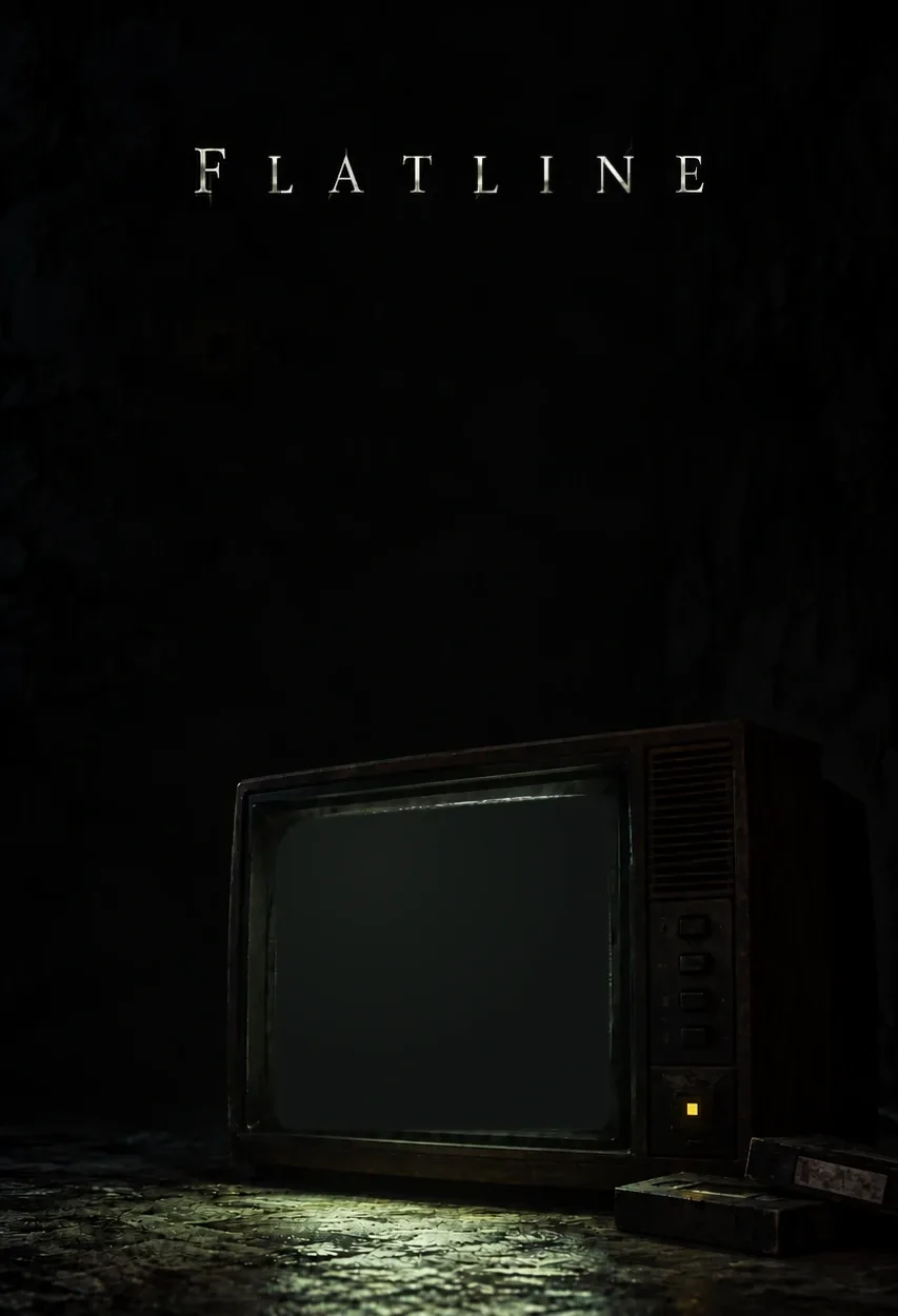 FLATLINE — an old television in a dark, abandoned room.